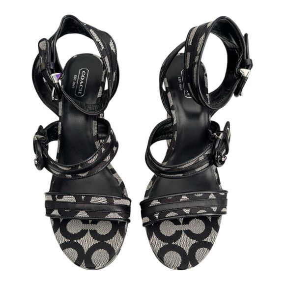 Coach Logo Maralee Wedge Jacquard Sandals Women’s 8.5B Black/Gray - Picture 4 of 9